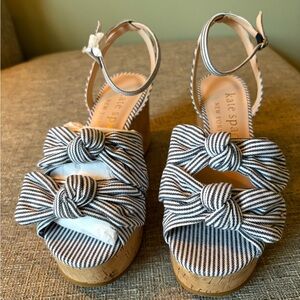 Kate Spade Striped Bow Sandals - Blue and White